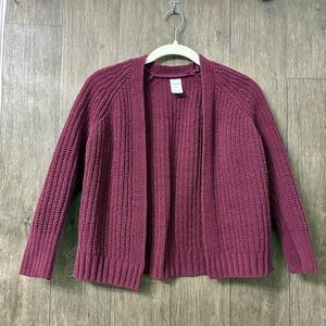 Arizona Jean Co. Girls Open Front Knit Cardigan | Burgundy | Size S (7–8)